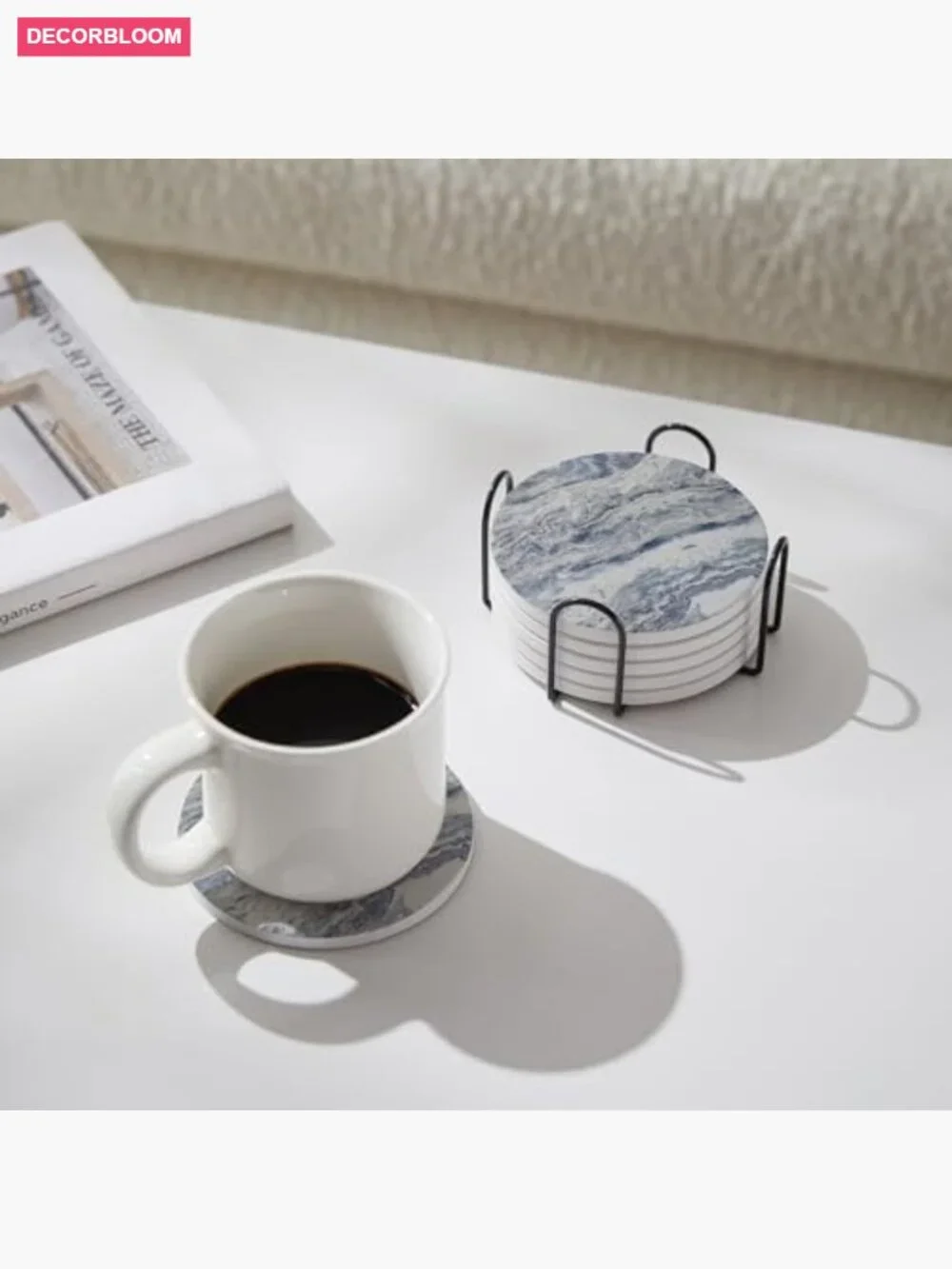 Set of 6 Absorbent Coasters with Holder - Ceramic Drink Coasters